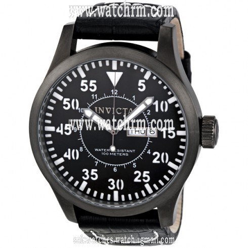 Invitca Black Dial Black Genuine Calf Skin Leather Men's Watch 11200