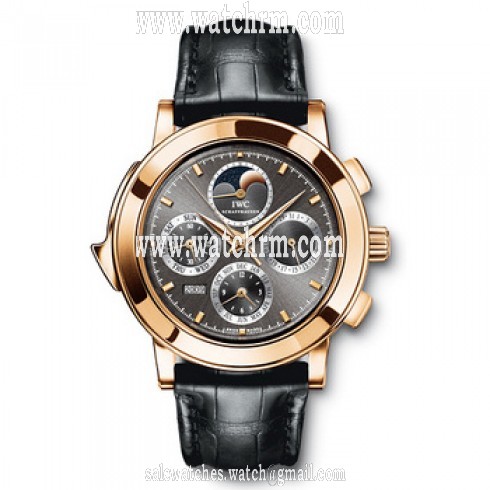 IWC Grande Complication Grey Dial 18kt Rose Gold Black Leather Men's Watch IW377025