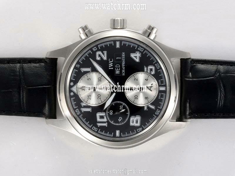 IWC Aquatimer Chronograph IW376704 Black Ostrich Leather Strap Round Black Dial Watch