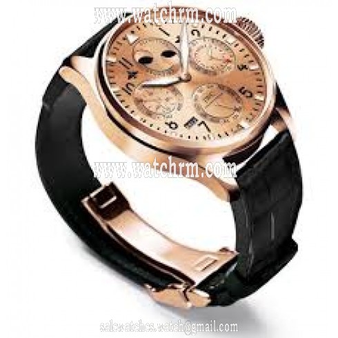 IWC Big Pilot Champagne Dial Perpetual Calendar Black Leather Men's Watch IW502639
