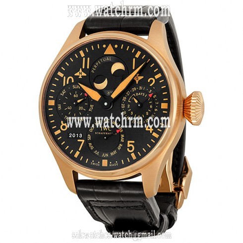 IWC Big Pilot Perpetual Bucherer Black Dial 18kt Rose Gold Black Leather Men's Watch IW502635