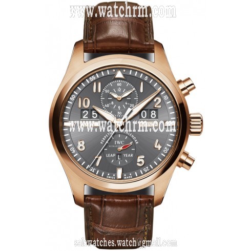 IWC Pilot Spitfire Grey Dial 18kt Rose Gold Brown Leather Men's Watch IW379103