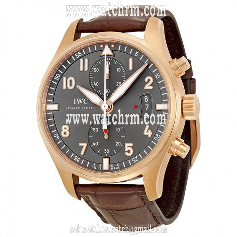 IWC Pilot Spitfire Grey Dial 18kt Rose Gold Brown Leather Men's Watch IW387803