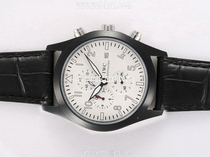 IWC Pilots Classic Chronograph IW371701 White Dial 40mm Black Ostrich Leather Strap Watch