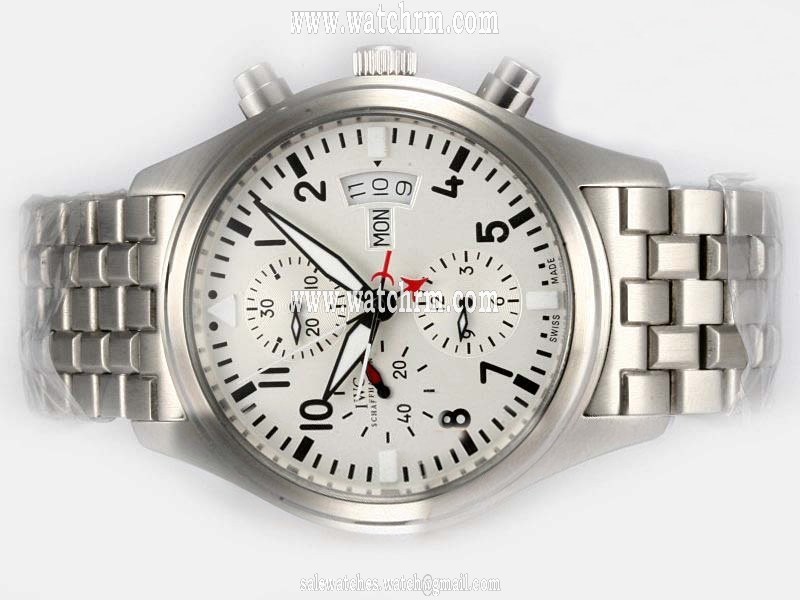 IWC Pilots Classic Chronograph IW371704 Automatic Stainless Steel Bezel White Dial Watch