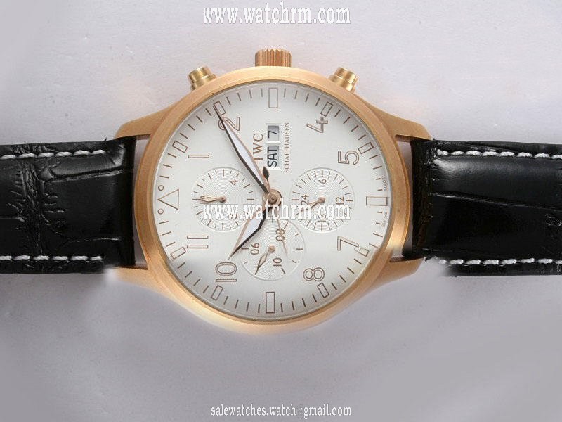 IWC Pilots Classic Chronograph IW371713 Round Midsize Black Cow Leather Strap Watch