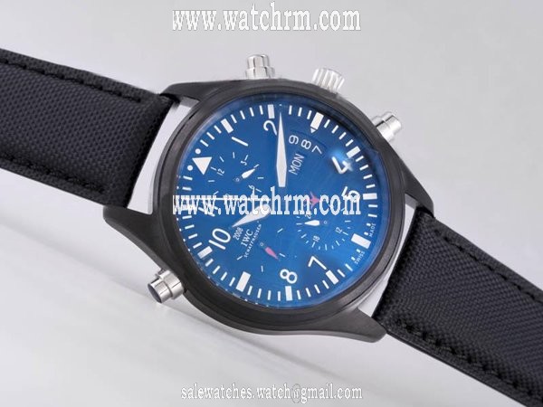 IWC Pilots Spitfire IW371712 Round Blue Dial Black Ostrich Leather Strap Watch