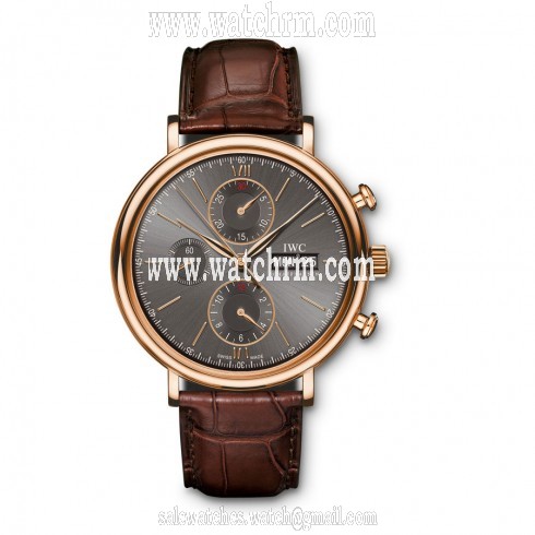 IWC Portofino Ardoise Dial Chronograph Brown Alligator Leather Men's Watch IW391021