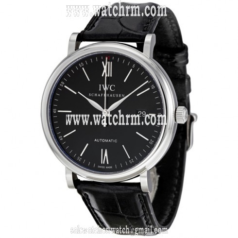 IWC Portofino Automatic Black Dial Black Leather Men's Watch 3565-02