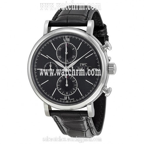 IWC Portofino Chronograph Black Dial Alligator Leather Strap Automatic Men's Watch IW391008