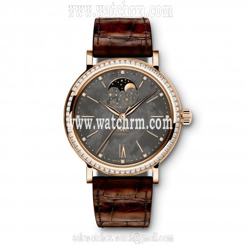 IWC Portofino Black Mother Of Pearl Dial Brown Alligator Santoni Leather Band Automatic Ladies Watch IW459003