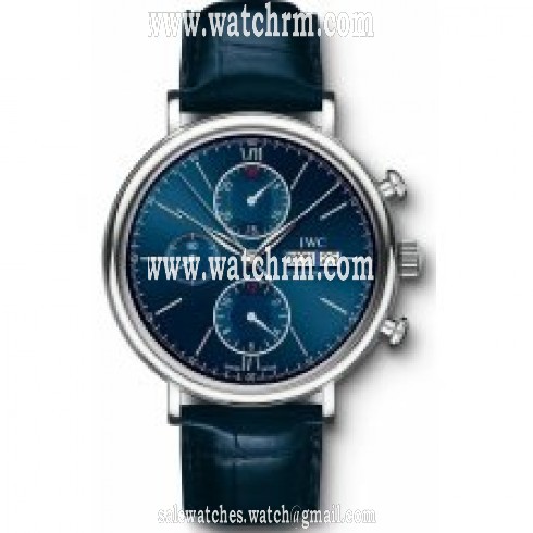 IWC Portofino Blue Dial Chronograph Leather Strap Automatic Men's Watch IW391019