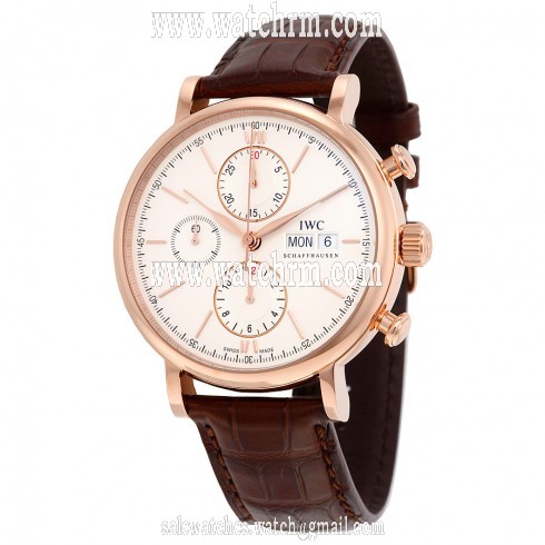 IWC Portofino Silver Dial Chronograph Brown Alligator Leather Men's Watch IW391020