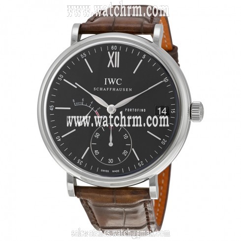IWC Portofino Manual Wind Eight Days Black Dial Brown Leather Men's Watch 5101-02