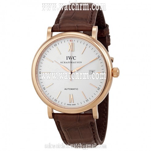IWC Portofino Silver Dial 18kt Rose Gold Case Brown Leather Strap Automatic Men's Watch 3565-04