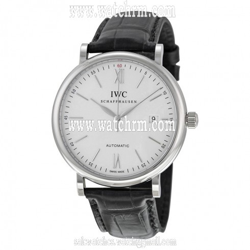 IWC Portofino Silver Dial Black Leather Strap Automatic Men's Watch 3565-01