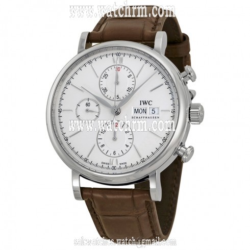 IWC Portofino Silver Dial Chronograph Brown Leather Men's Watch IW391007