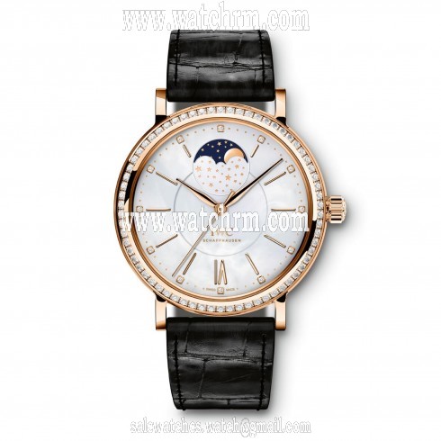 IWC Portofino White Mother Of Pearl Dial Black Alligator Santoni Leather Band Automatic Ladies Watch IW459002