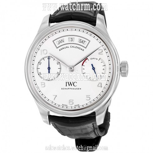 IWC Portugieser Annual Calendar Silver Dial Alligator Leather Automatic Men's Watch IW503501