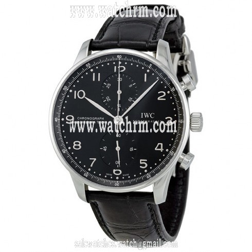 IWC Portuguese Automatic Chronograph Black Dial Black Leather Men's Watch 3714-47