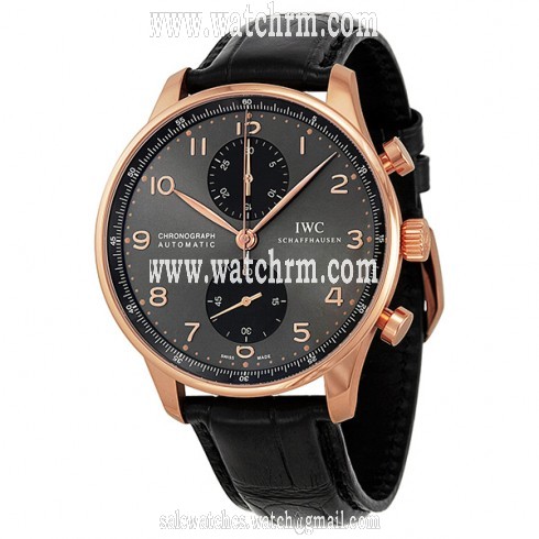IWC Portuguese Grey Dial Chronograph Rose Gold Leather Automatic Men's Watch IW371482