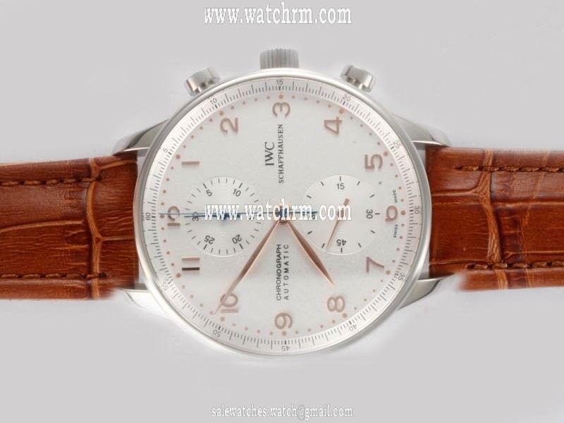 IWC Portuguese Chrono-Automatic IW371431 Round Brown Ostrich Leather Strap Midsize Watch