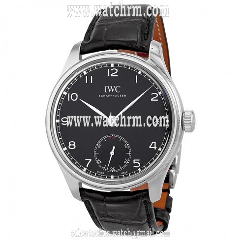 IWC Portuguese Hand Wound Eight Days Black Leather Men's Watch IW510202