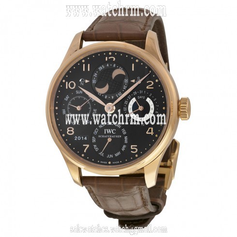 IWC Portuguese Perpetual Calendar Hemisphere Moonphase 18kt Rose Gold Brown Leather Men's Watch IWC5021-22