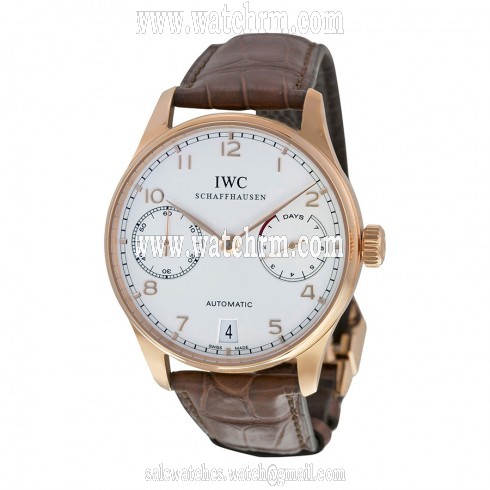 IWC Portuguese Silver Dial 18kt Rose Gold Brown Leather Strap Automatic Men's Watch 5001-13