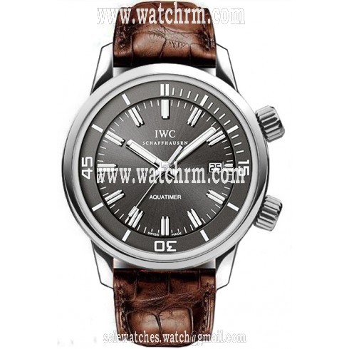 IWC Vintage Aquatimer Slate Grey Dial 18kt White Gold Brown Leather Men's Watch IW323104