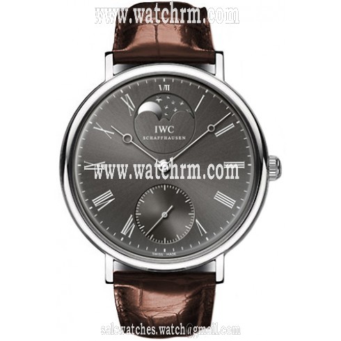 IWC Vintage Portofino Grey Dial 18kt White Gold Brown Leather Men's Watch IW544804
