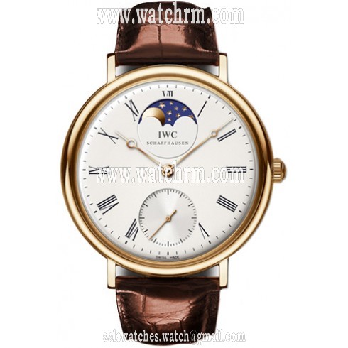 IWC Vintage Portofino Silver Dial 18kt Rose Gold Brown Leather Men's Watch IW544803