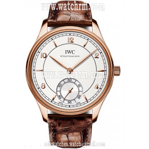 IWC Vintage Portuguese Silver Dial 18kt Rose Gold Brown Leather Men's Watch IW544503