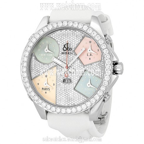 Jacob and Co. Five Time Zone Diamond Pave Dial Unisex Watch JC44