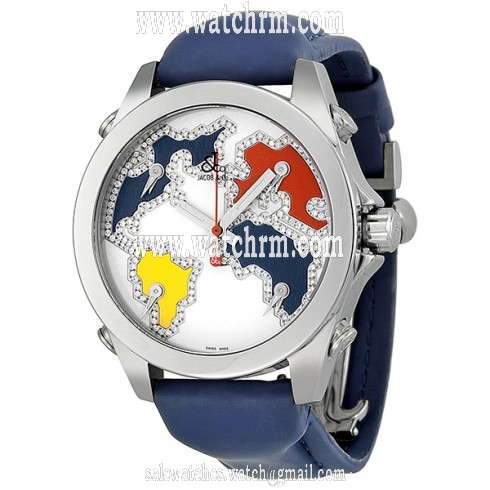 Jacob and Company Five Time Zone Diamond Accent Continents Dial Unisex Watch JCM126