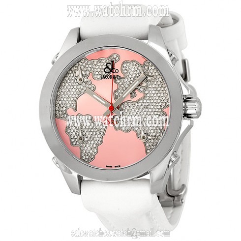 Jacob and Company Five Time Zone Diamond Pave Pink Enamel Dial Unisex Watch JCM47WP
