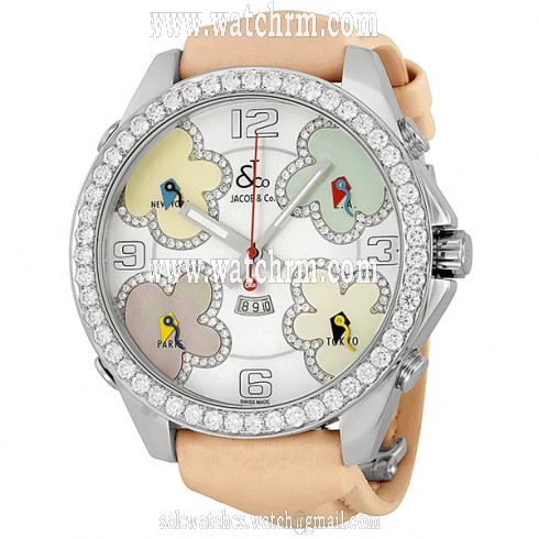 Jacob and Company Five Time Zone Diamond-Accented Mother of Pearl Dial Unisex Watch JCATH10
