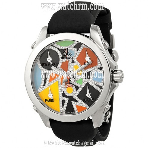 Jacob and Company Five Time Zone Diamond-Accented Multi-Colored Dial Unisex Watch JCM115DA