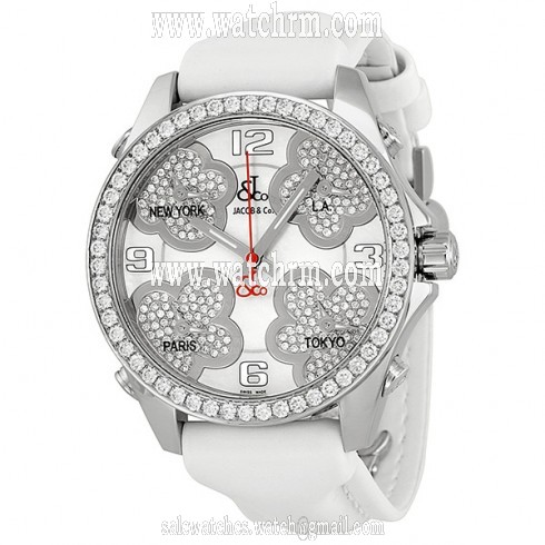 Jacob and Company Five Time Zones Diamond Pave Accent Mother of Pearl Dial Unisex Watch JCMATH12