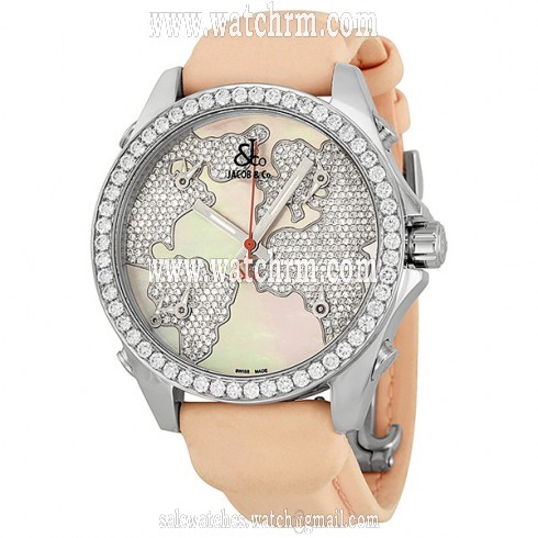 Jacob and Company Five Time Zones Diamond Pink Mother of Pearl Dial Unisex Watch JCM47WP
