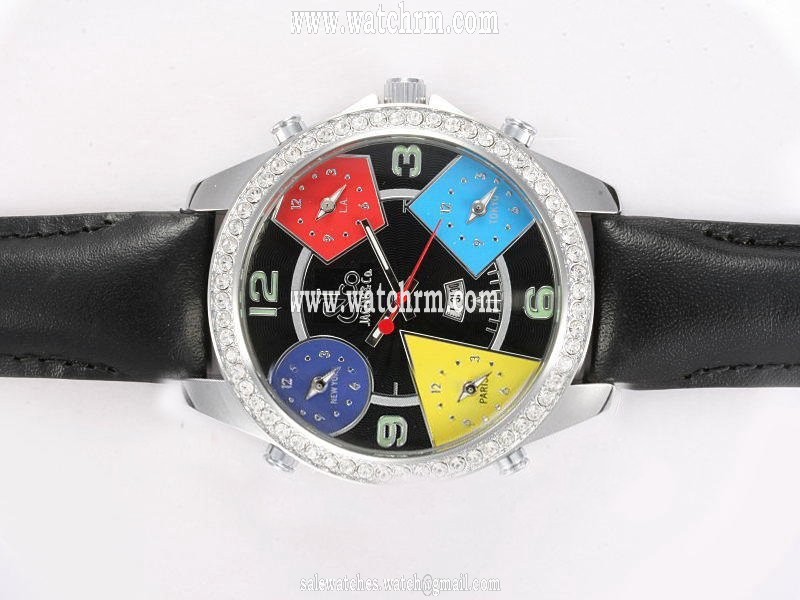 Jacob Co Five Time Zone JC - 11 Black Ostrich Leather Strap Black Dial Watch