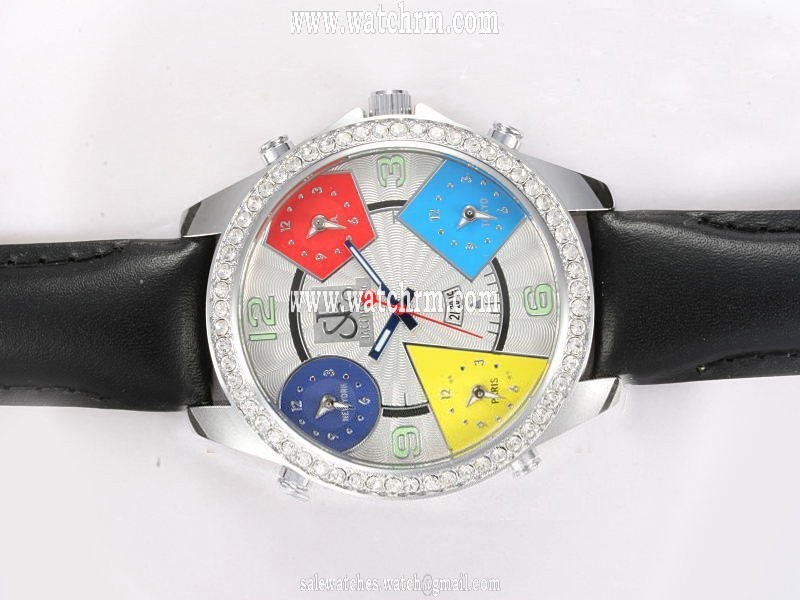 Jacob Co Five Time Zone JC - 13 Round Stainless Steel Case Mens Watch