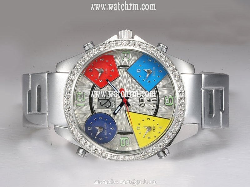 Jacob Co Five Time Zone JC - 13 Round White Dial Quartz Watch
