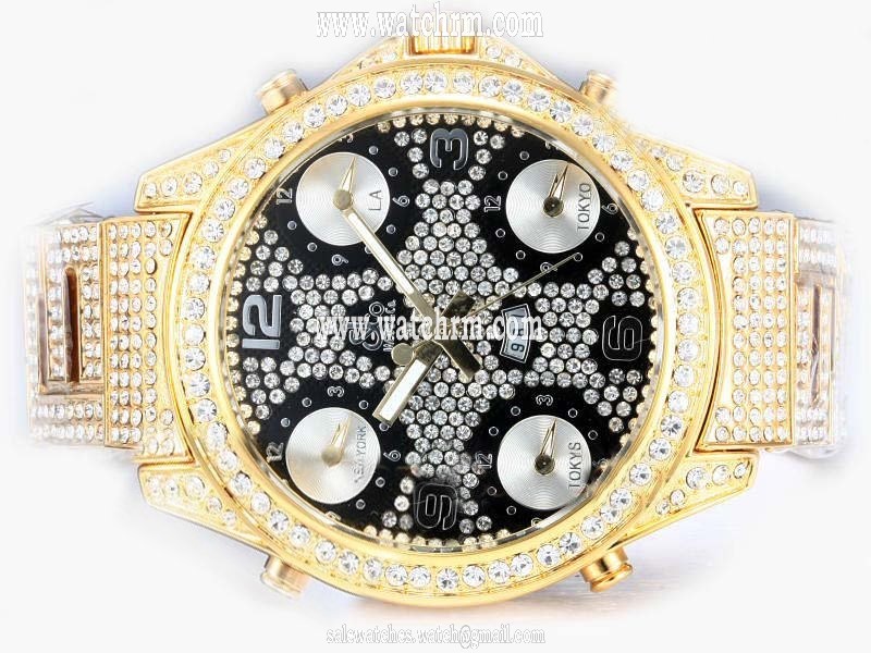 Jacob Co Five Time Zone JC - 30GDC Black Dial Round Quartz Watch