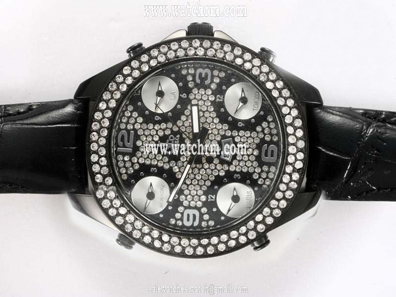 Jacob Co Five Time Zone JC - 30GDC Round Quartz Black Dial Watch