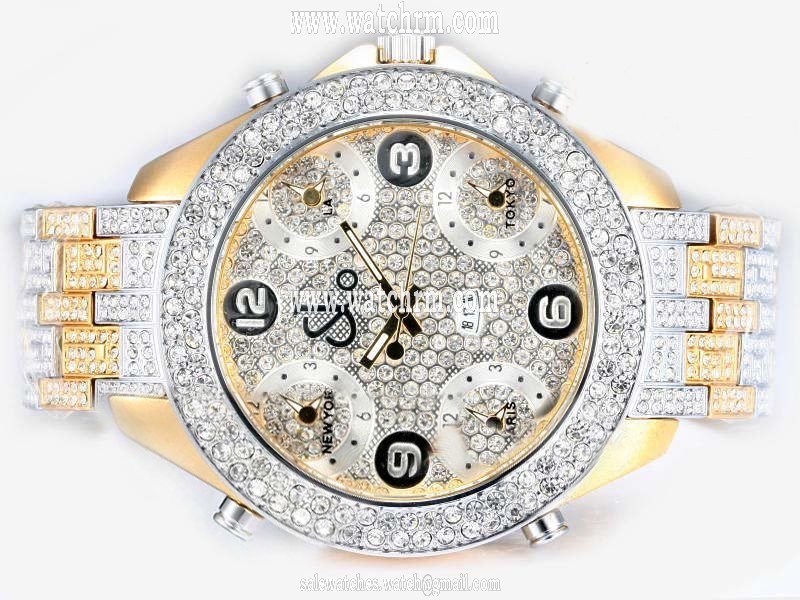 Jacob Co Five Time Zone JC - 36WGDC Stainless Steel with Diamond Bezel Quartz White Dial Watch