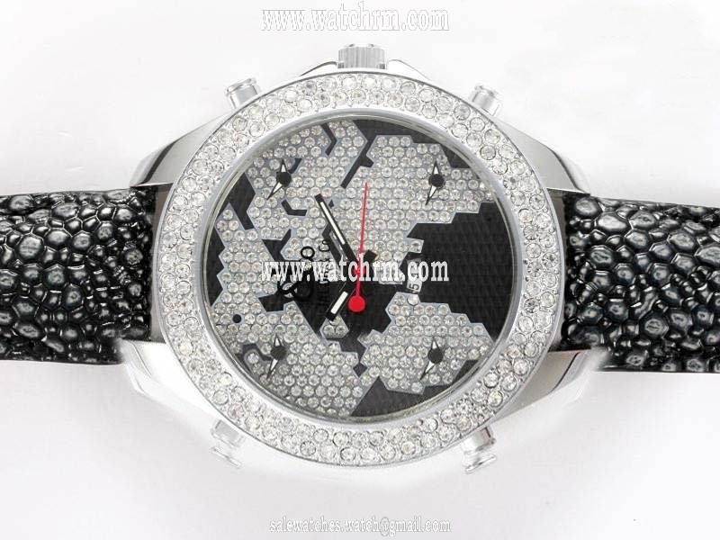 Jacob Co Five Time Zone JC - 47SBKDC Black Ostrich Leather Strap White Dial 49mm Watch