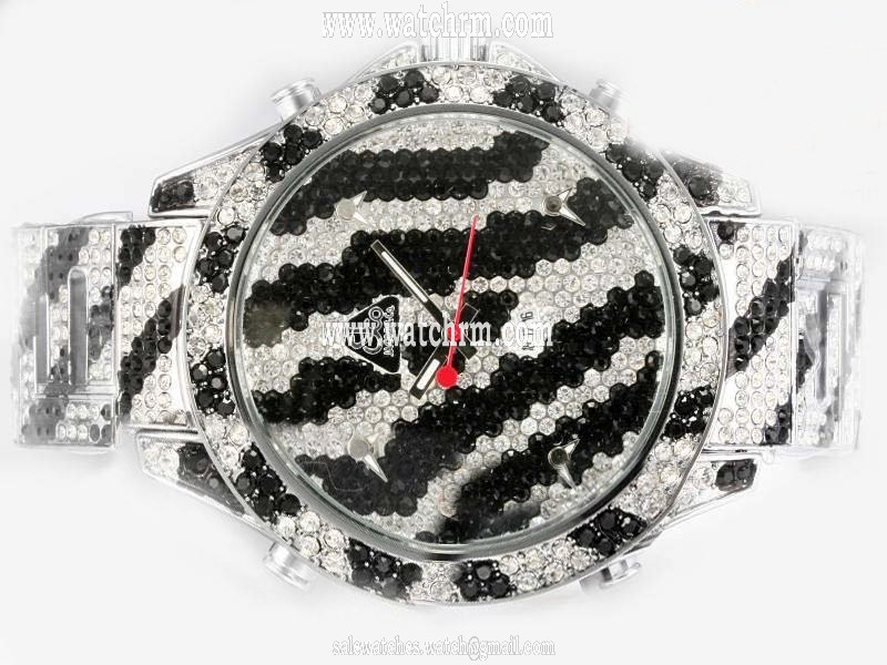 Jacob Co Five Time Zone JC - 65DC Stainless Steel with Diamond Bezel Quartz Mens Watch
