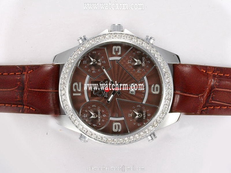 Jacob Co Five Time Zone JC-M10 Round Stainless Steel Case Brown Dial Watch