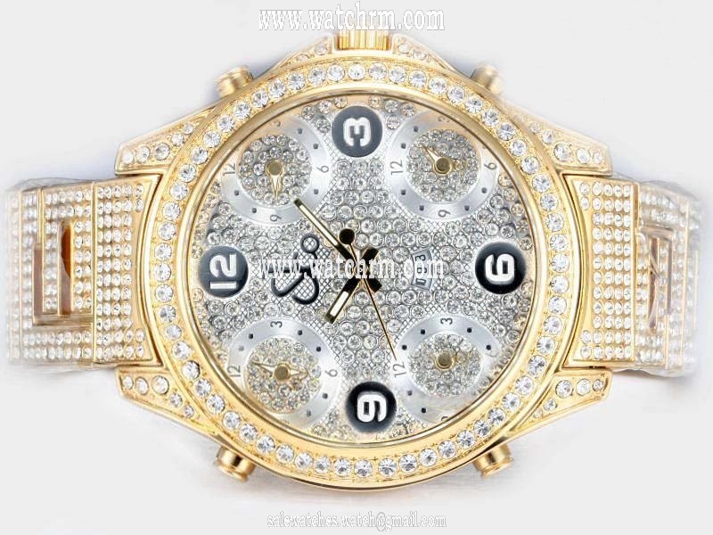 Jacob Co Five Time Zone JC - M30Y Stainless Steel with Diamond Bezel White Dial Quartz Watch